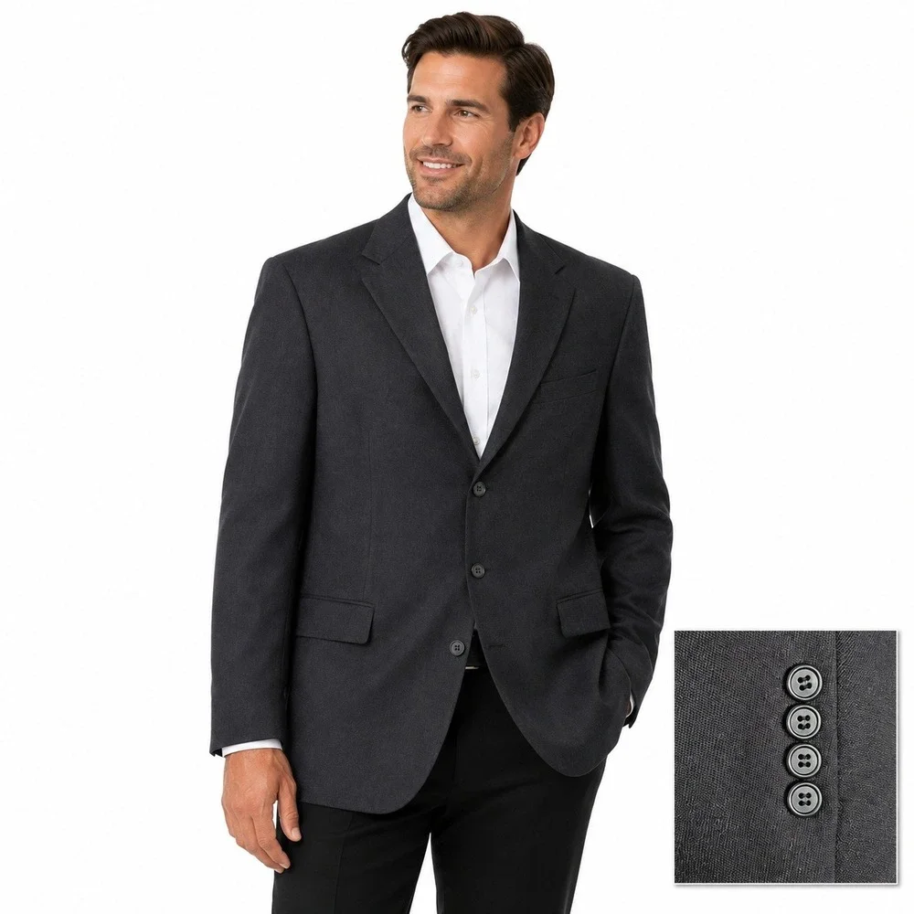 Ted Baker Blazer Mens 48L Charcoal Grey 3-Button Wool Sport Coat USA Made Preppy